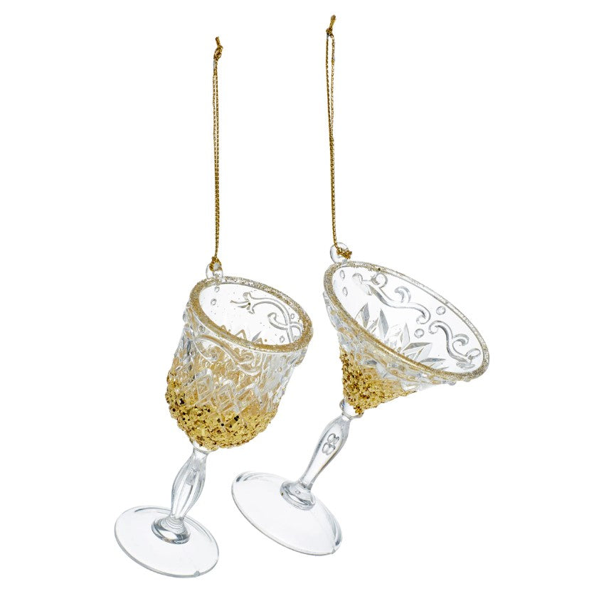 Clear/Gold Wine Glass Hanging Decorations - 10cm