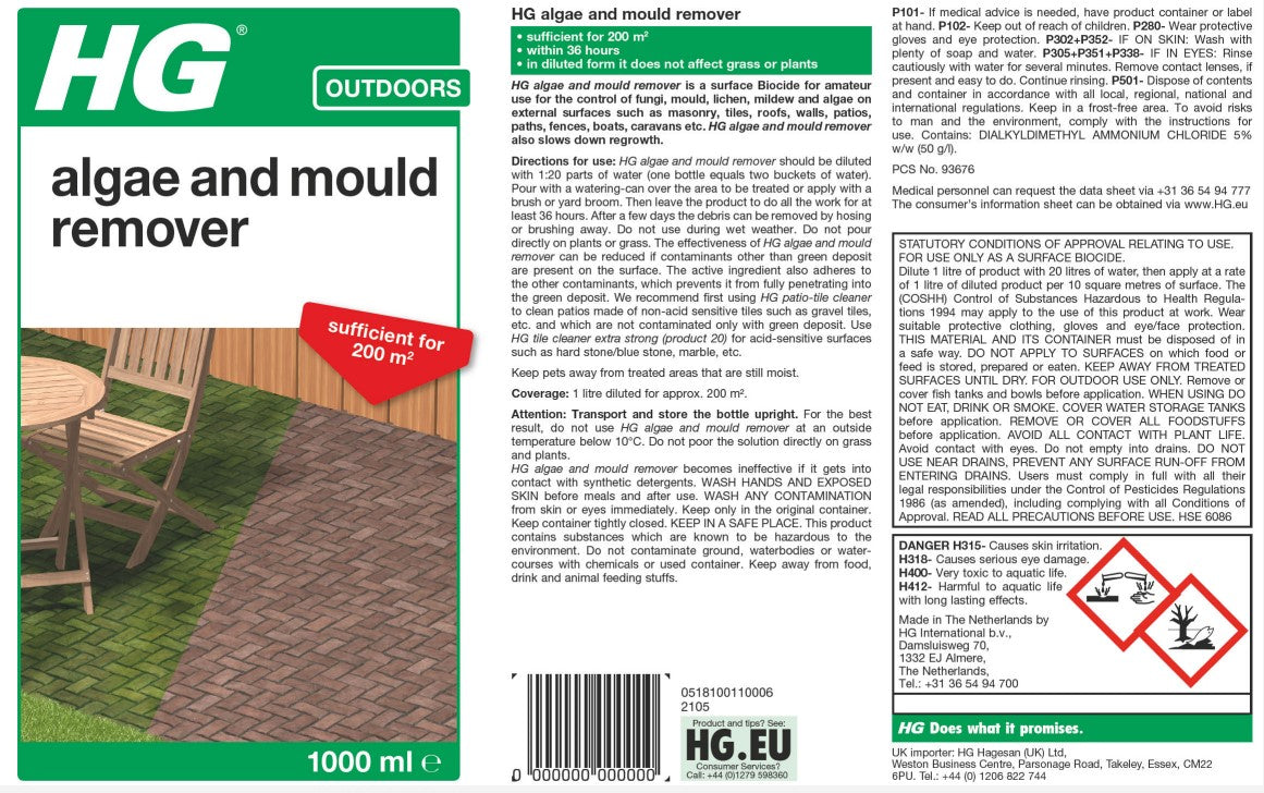 HG Garden Green Slime, Algae and Mould Remover - 1L