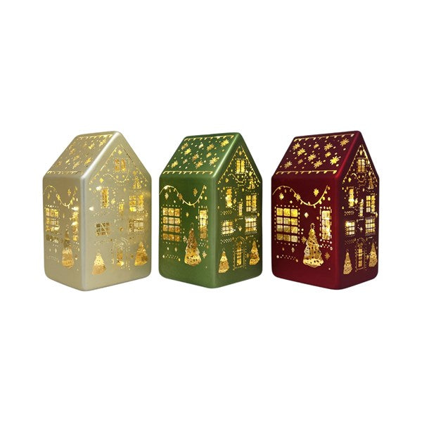 LED Christmas House 17cm 3 Assorted Colours
