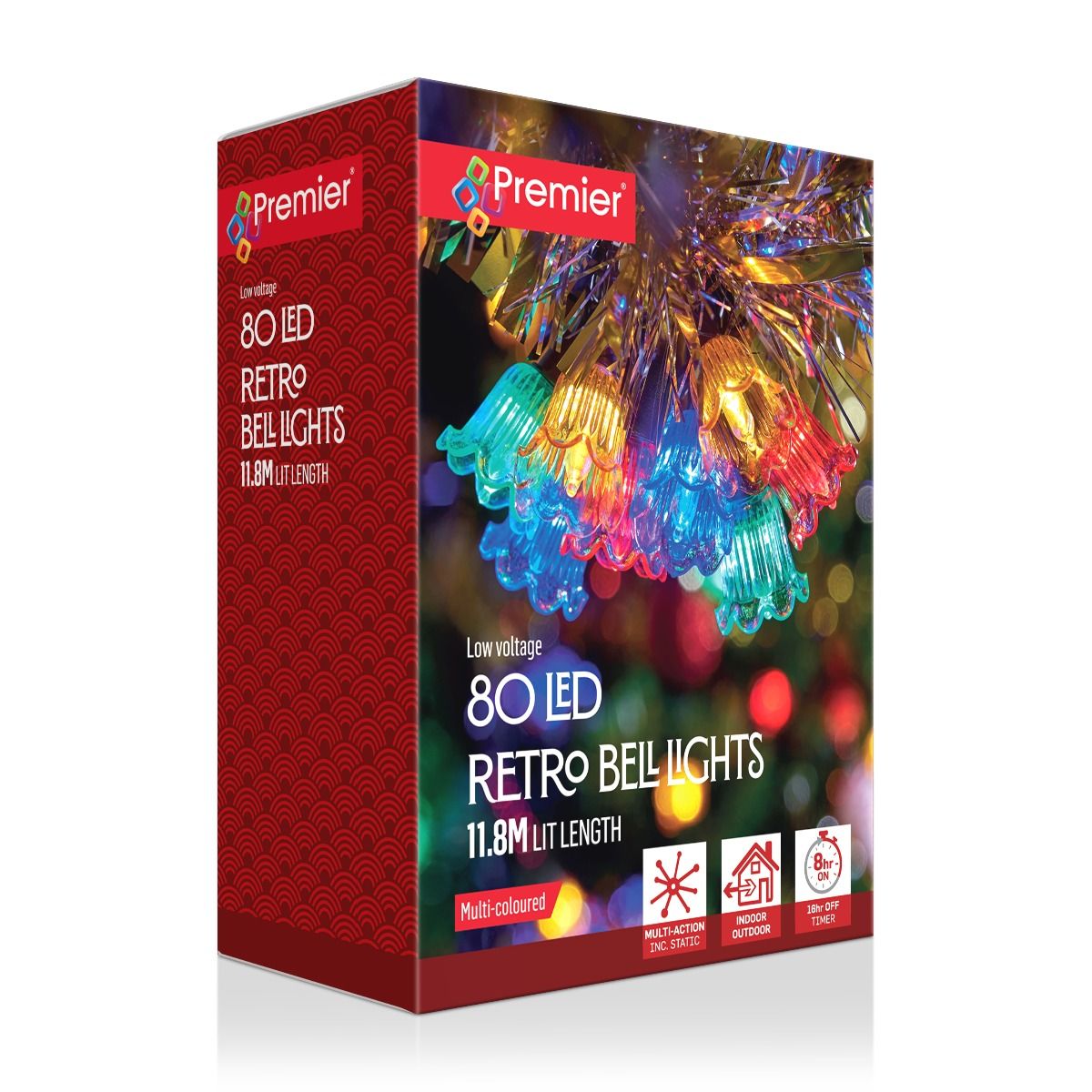 80 Retro Bell Lights Multi Colour with Timer