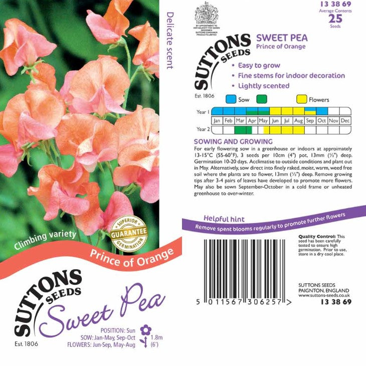 Sweet Pea Prince of Orange Flower Seeds