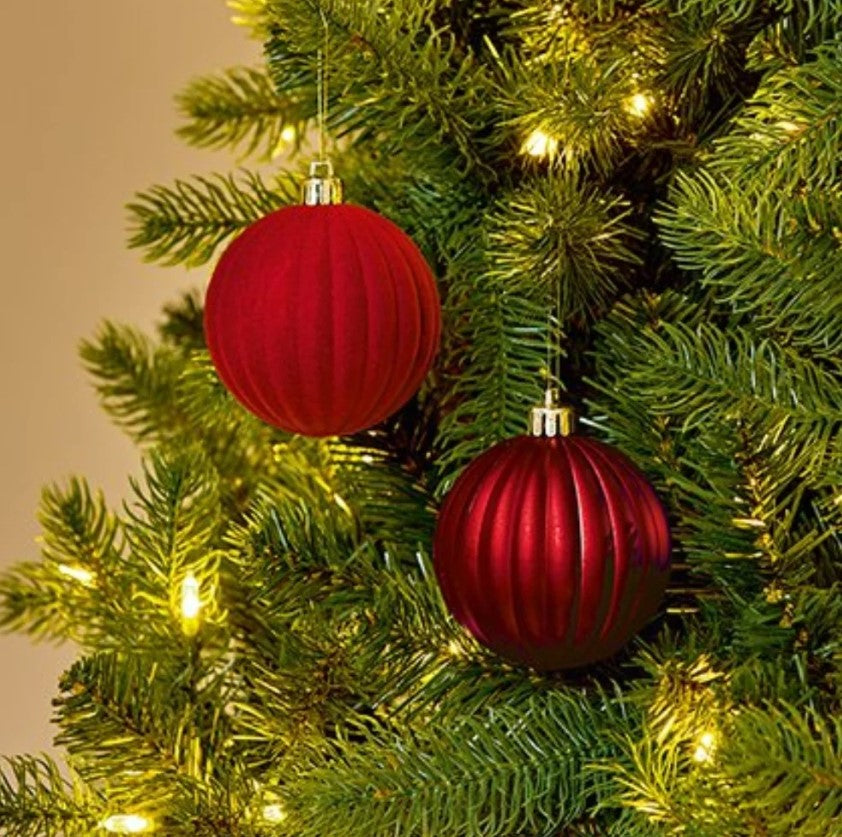 Red Flock & Matt Pumpkin Baubles - Pack of 4 - 80mm