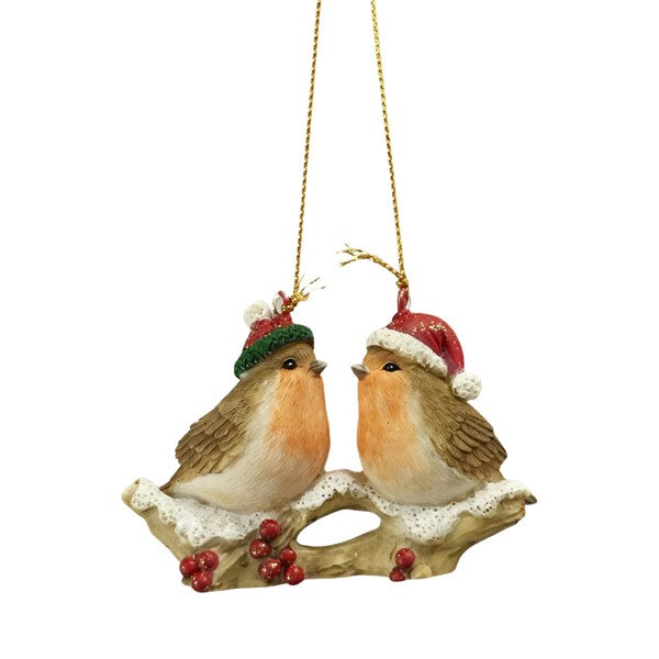 Robin Duo Twig Hanging Decoration 6cm