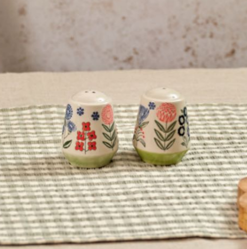 Flourish and Foliage Stoneware Salt & Pepper Set