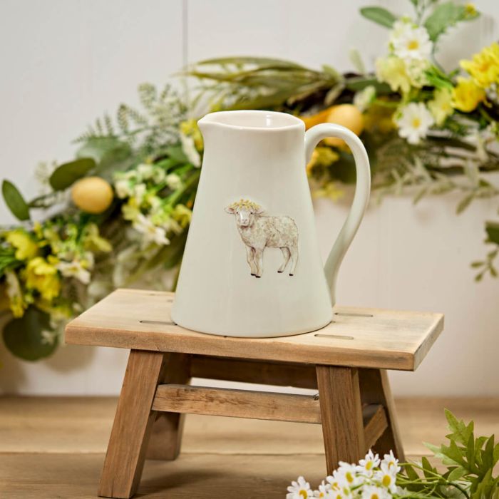 Stoneware Embossed Sheep with Flower Large Jug