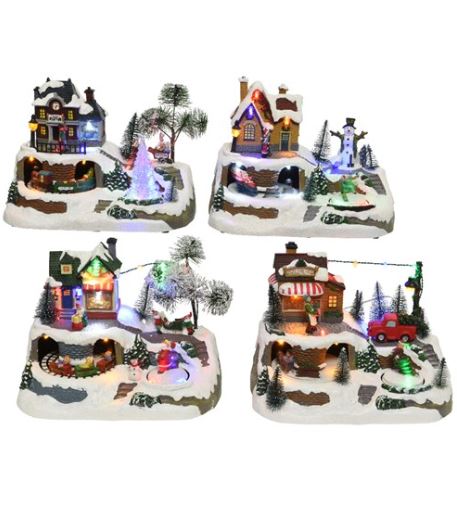 Led Musical Winter Village Scene 4 Assor 17cm