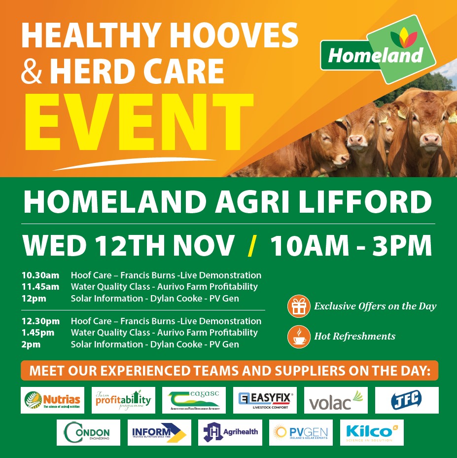 Upcoming Event: Healthy Hooves & Herd Care - 12th Nov - Homeland Agri Lifford