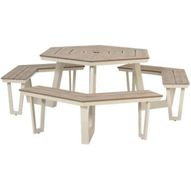 Octagonal Aluminium Garden Picnic Bench - White