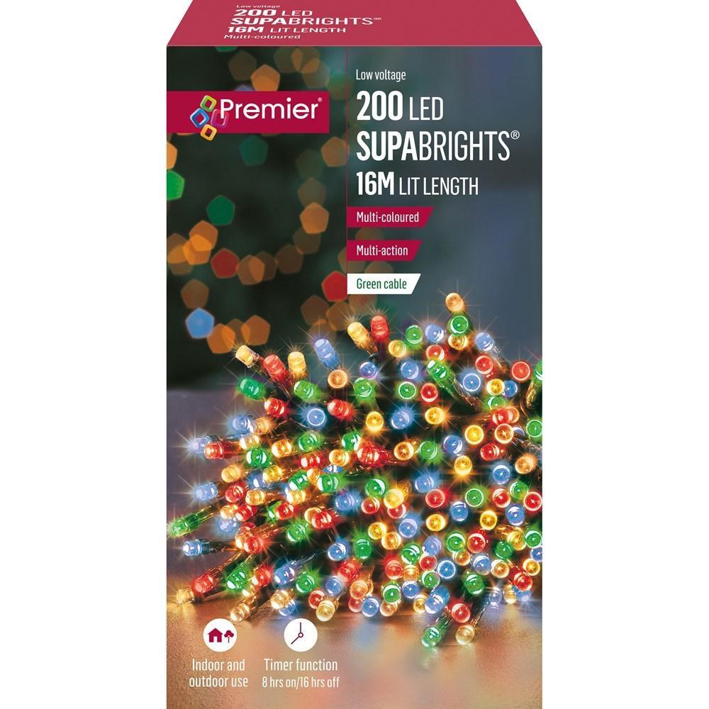 200 Multi Actioned LED Supabrights with Timer - Multi Coloured Lights