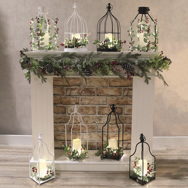 LED Cage Lantern Black 20x40cm