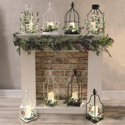 LED Cage Lantern Black 20x40cm