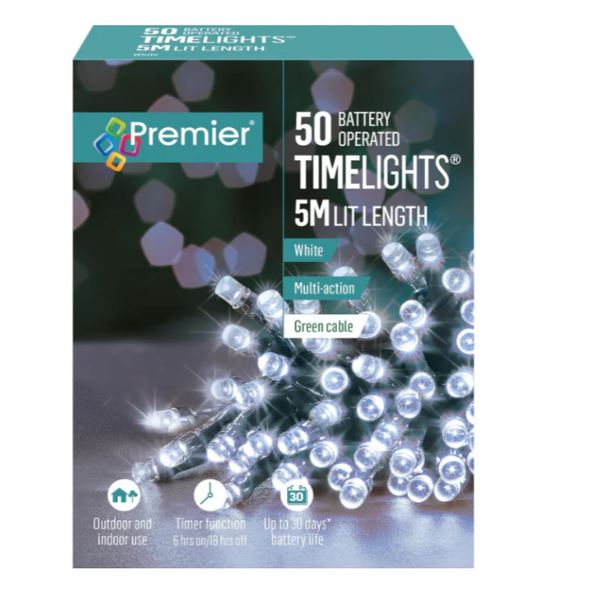 50 Multi Action Battery Operated White LEDs Lights
