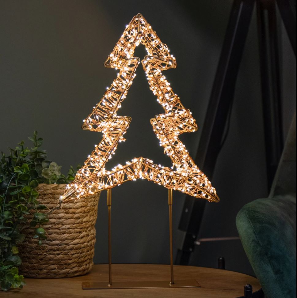 45cm Light up Rose Gold Christmas Tree on Metal Stand with Twinkling Warm White LEDs