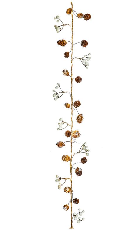 1.65m Battery Operated Rustic Rope Garland with Pine Cones and Berries