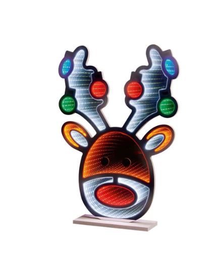 60cm Standing Stag Head with Baubles Infinity Mirror