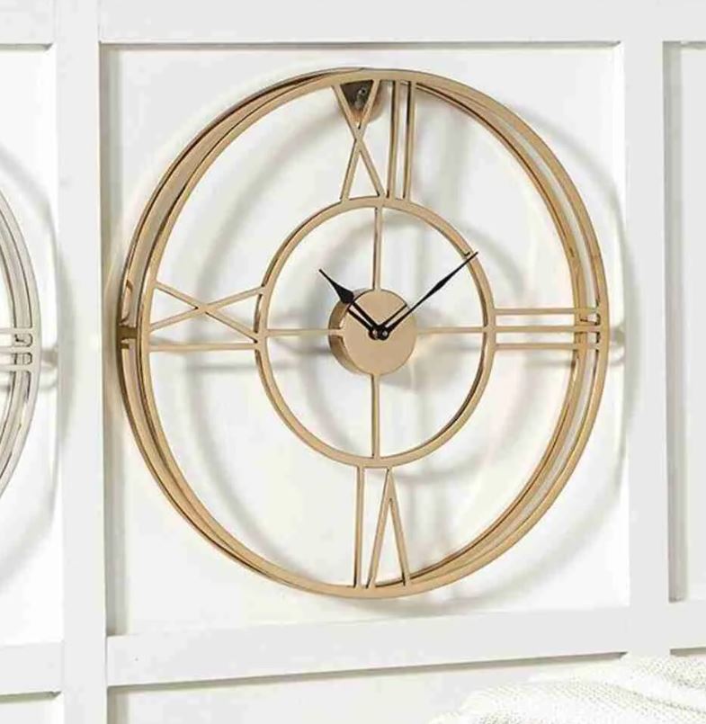 Gold Metal Double Framed Round Wall Clock