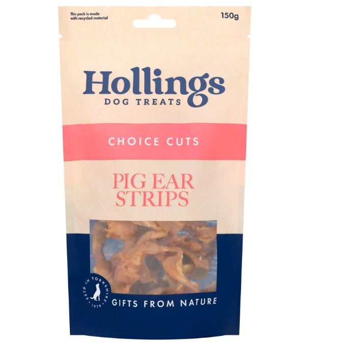 Hollings Pig Ear Strips Natural Dog Treats 150g