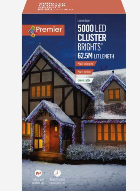 Premier 5000 Multi-Action LED Cluster Christmas Lights - Multi-Coloured