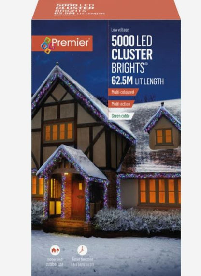 Premier 5000 Multi-Action LED Cluster Christmas Lights - Multi-Coloured