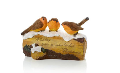 3 Robins on Log Ornament 20cm
