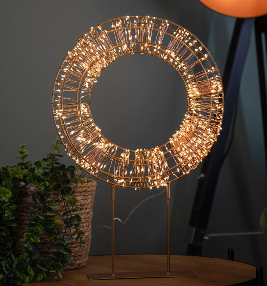 45cm Rose Gold Table Top Wreath with 720 Twinklin