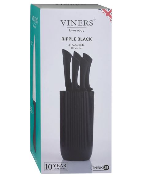 Viners Everyday Black Ripple 5pc Knife Block Set