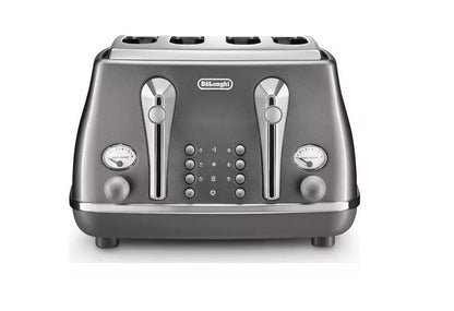 Delonghi Metallics 4 Slice Metal Toaster Grey