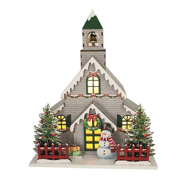 LED Christmas Church Grey 24x30cm