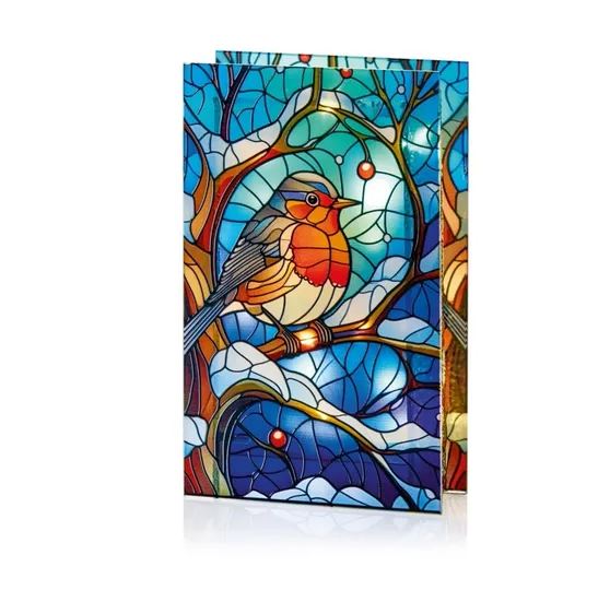 Battery Operated Lit Robin Branch Glass Table Top 50 Warm White LEDs