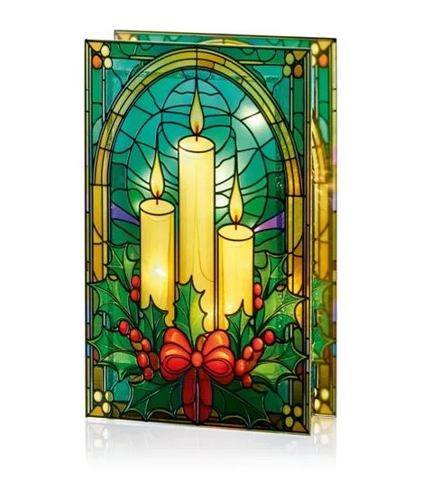 Premier Battery Operated Lit Candles & Holly Glass Table Top 50 Warm White LEDs
