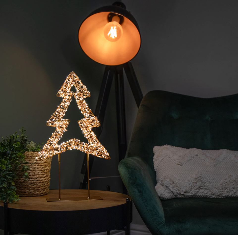 45cm Light up Rose Gold Christmas Tree on Metal Stand with Twinkling Warm White LEDs