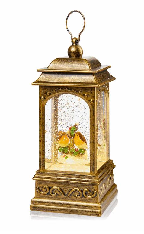 21cm Robin Scene Glitter Water Spinner Lantern