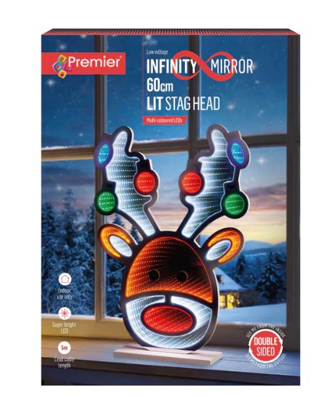 60cm Standing Stag Head with Baubles Infinity Mirror