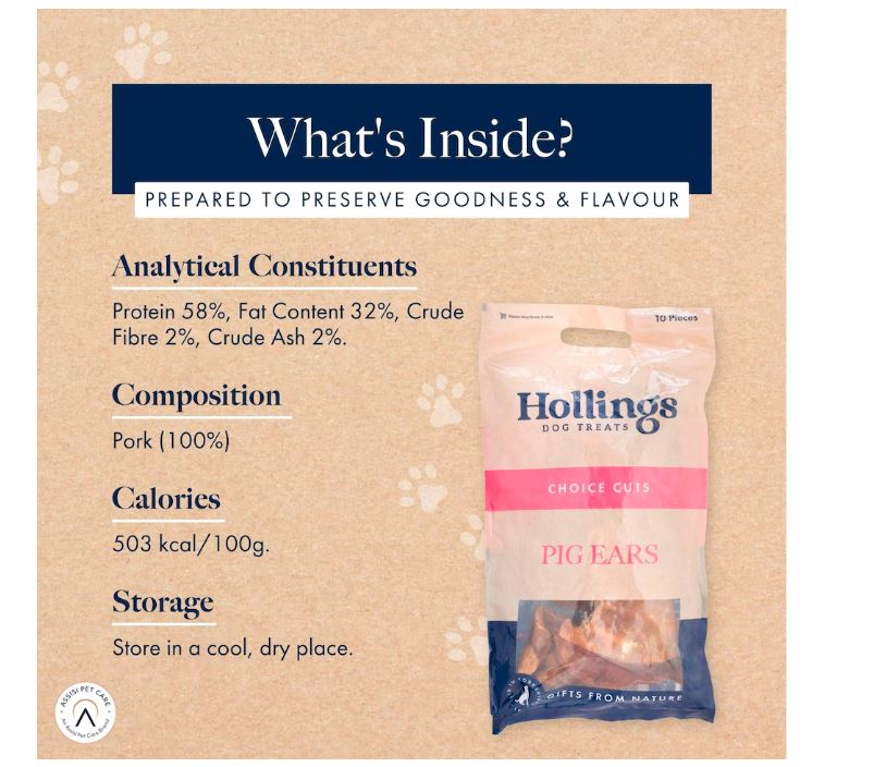 Hollings Pig Ears Natural Dog Treats 2pk