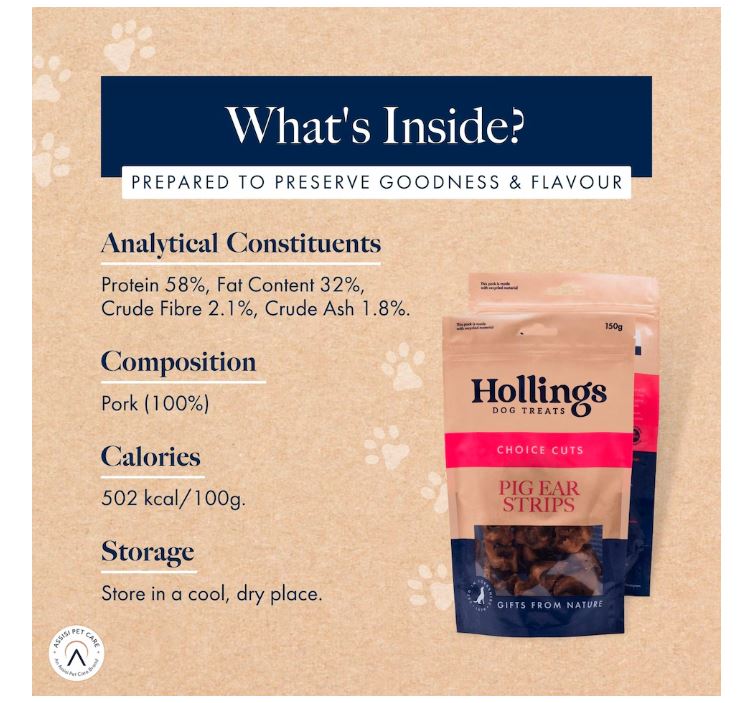 Hollings Pig Ear Strips Natural Dog Treats 150g