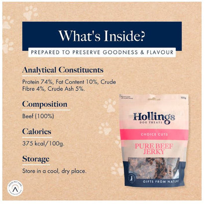Hollings Pure Beef Jerky Natural Dog Treats 100g