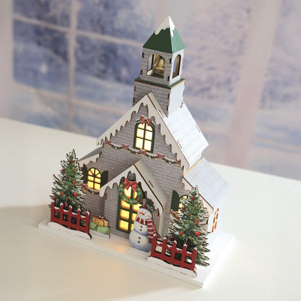 LED Christmas Church Grey 24x30cm