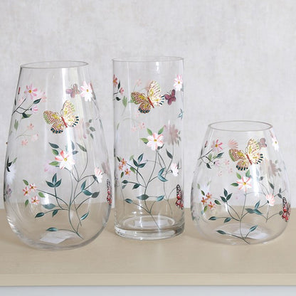 Cylinder Vase White Floral Butterfly 25cm