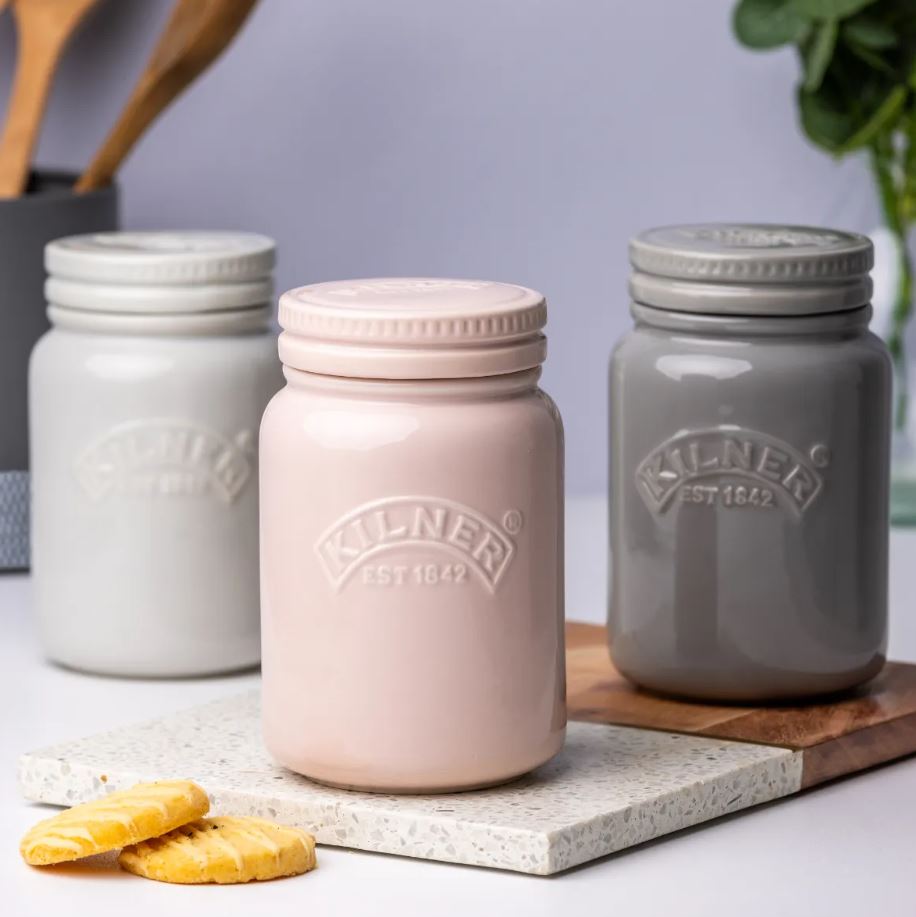 Kilner Ceramic Push Top Storage Jar Morning Mist 600ml