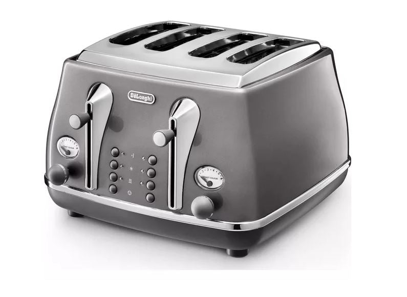Delonghi Metallics 4 Slice Metal Toaster Grey