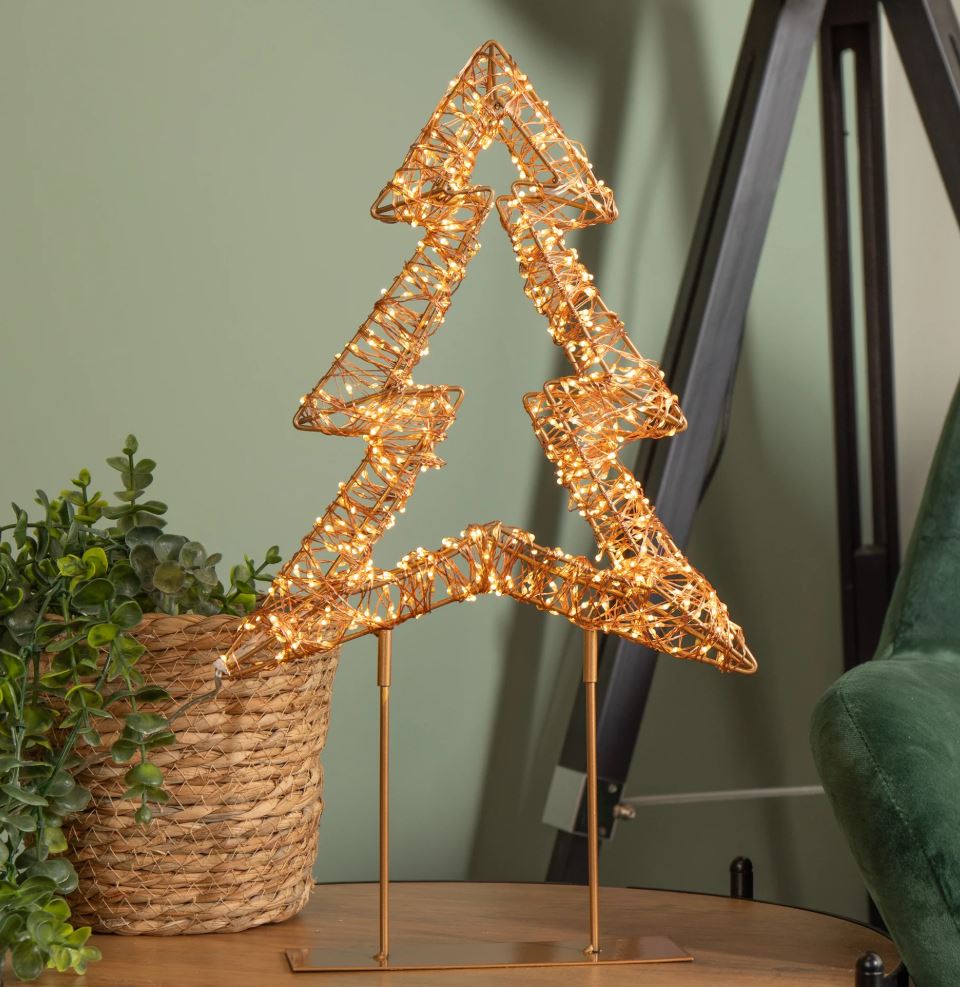 45cm Light up Rose Gold Christmas Tree on Metal Stand with Twinkling Warm White LEDs