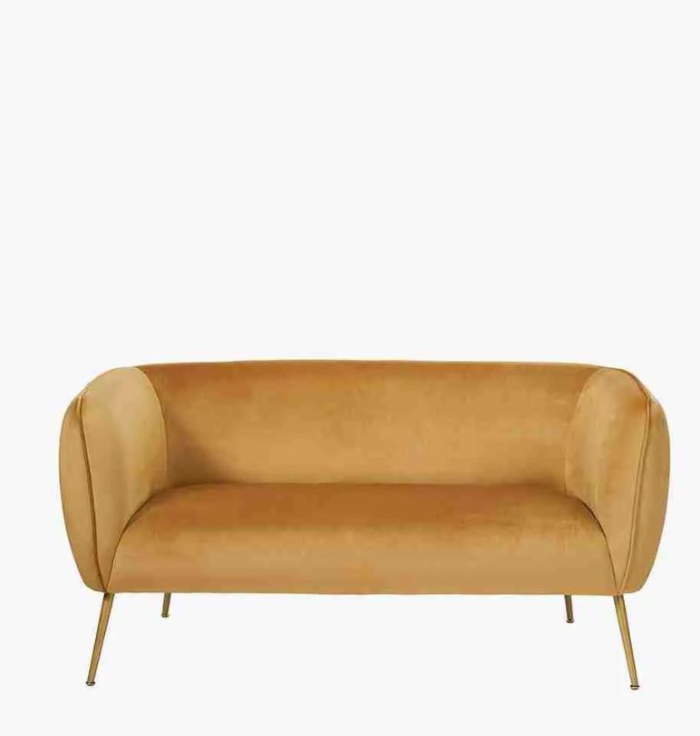 Lucca Gold Velvet and Metal Sofa