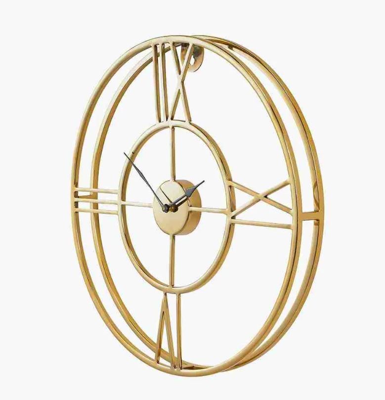 Gold Metal Double Framed Round Wall Clock