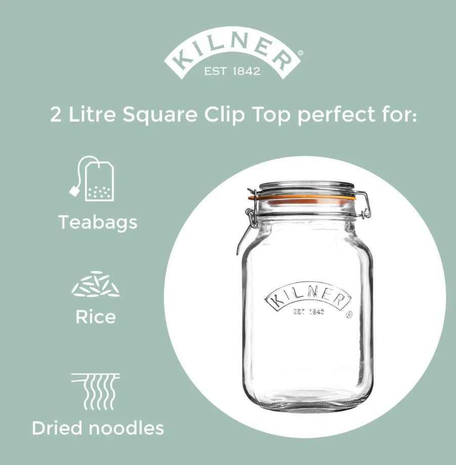 Kilner Clip Top Square Jar 2 Litre