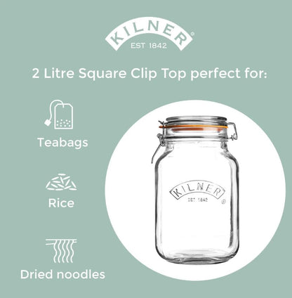 Kilner Clip Top Square Jar 2 Litre