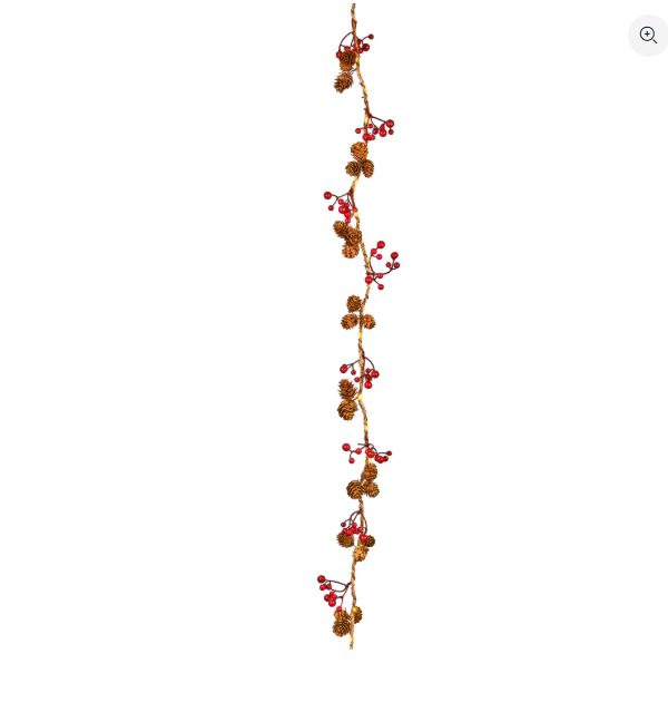 1.6M Battery Operated Red Berry and Pinecone Garland with 35 Warm White LEDs