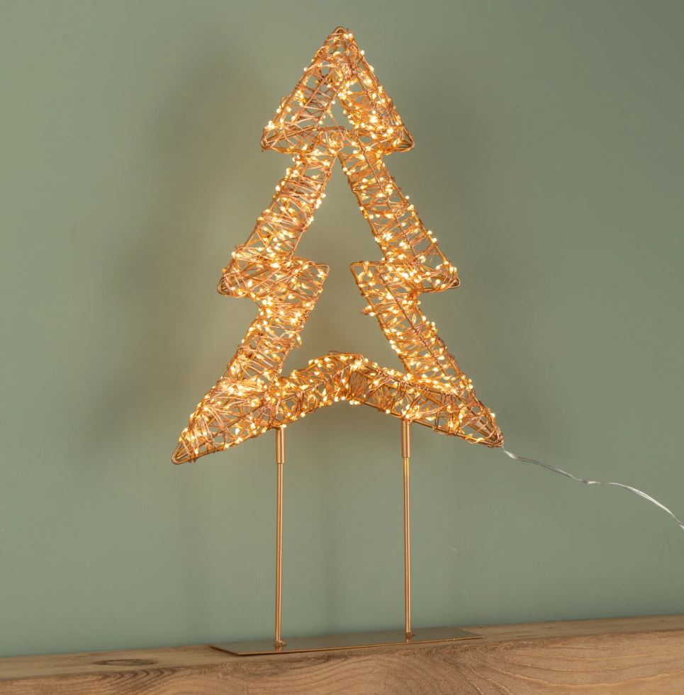 45cm Light up Rose Gold Christmas Tree on Metal Stand with Twinkling Warm White LEDs