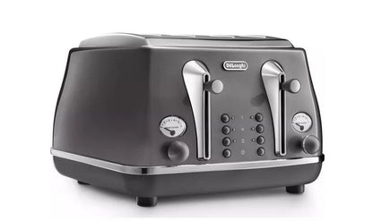 Delonghi Metallics 4 Slice Metal Toaster Grey