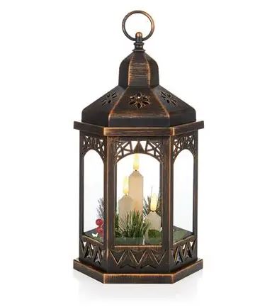 33cm Hexagonal Lantern with Triple Flickabrights 2 Styles (1 Item Only)