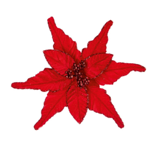 Red Embossed Print Poinsettia - 22cm
